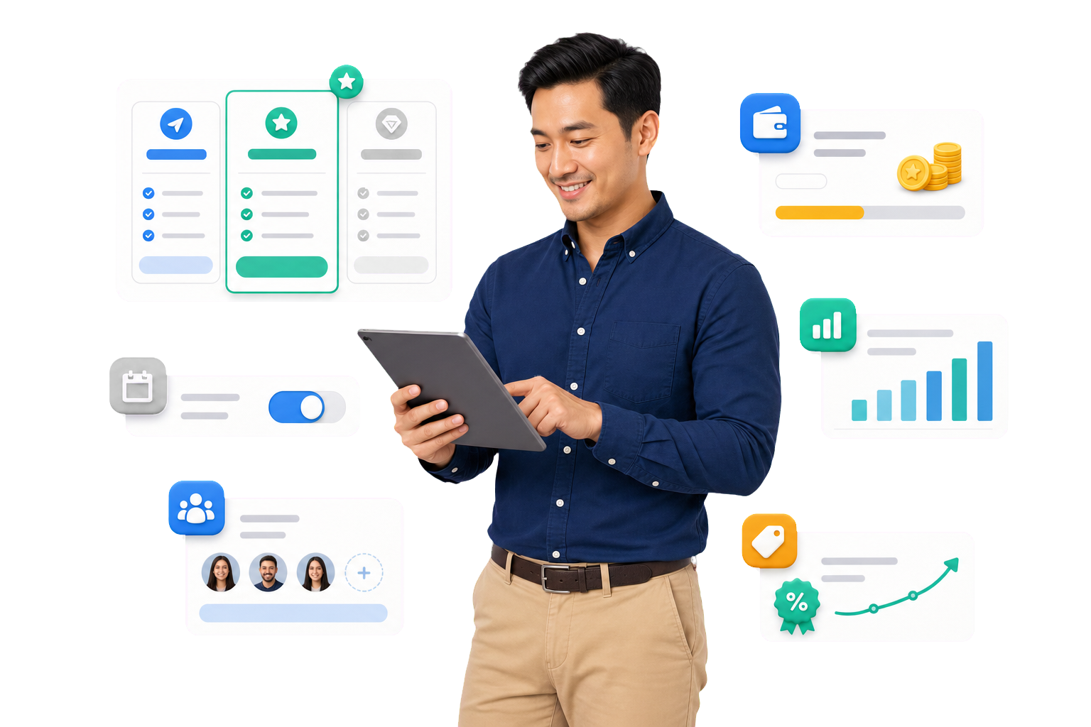 FlowSmartly operator reviewing a workspace on a tablet